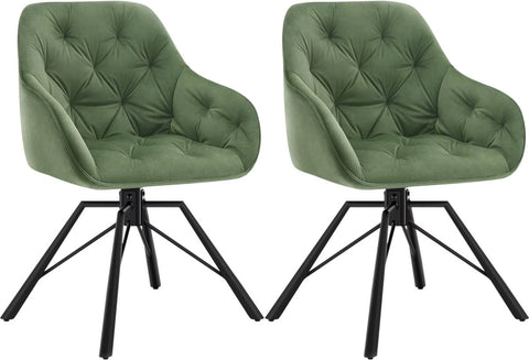 Eetkamerstoel - Set van 2 stoelen - Fluweel eetkamer stoel - Eettafel stoel - Fauteuil - Draaibaar - Velvet - Metalen poot - Groen
