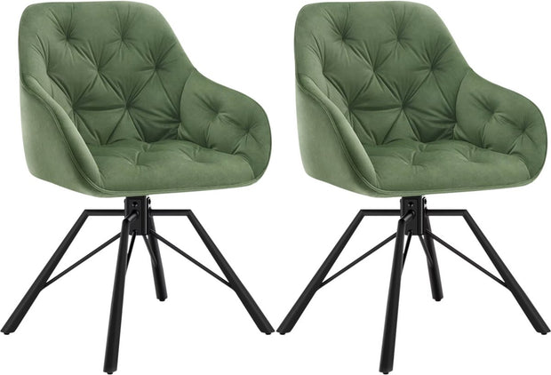 Eetkamerstoel - Set van 2 stoelen - Fluweel eetkamer stoel - Eettafel stoel - Fauteuil - Draaibaar - Velvet - Metalen poot - Groen