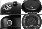 Bbq Roker - Oven - Houtskool Roker - 3 Niveaus - Inclusief Thermometer - Voor Buiten Barbecue - Zwart - 3 in 1