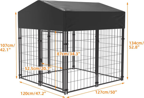 Dog run - Dog kennel - Outdoor dog kennel - Outdoor dog kennel with roof - 120 x 127 x 126 cm