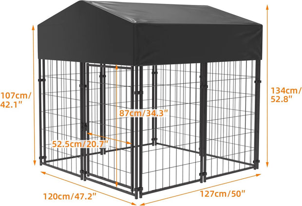 Dog run - Dog kennel - Outdoor dog kennel - Outdoor dog kennel with roof - 120 x 127 x 126 cm