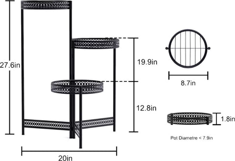 Plantenstandaard - Plantenrek - Bloempotten rek - 3 laags - Opvouwbaar - Metaal - Zwart