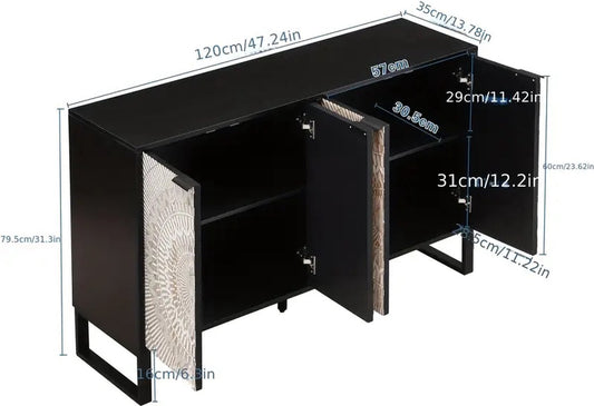 Modern dressoir met geometrisch patroon - Massief hout en metalen handgrepen - Vloermontage - MDF-constructie - Met verstelbare poten