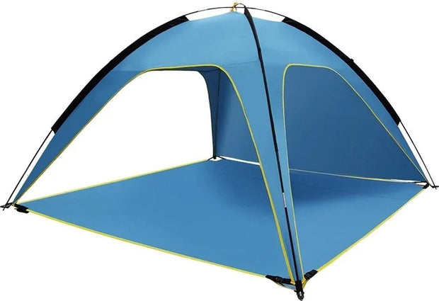 Ruime Strandtent - Snelle Opzetconstructie - Tot 4 Personen - 3-Zijden Ventilatie - Zonbescherming met Zilvercoating - Bodem Demontabel - Blauw - 210x210x130 cm