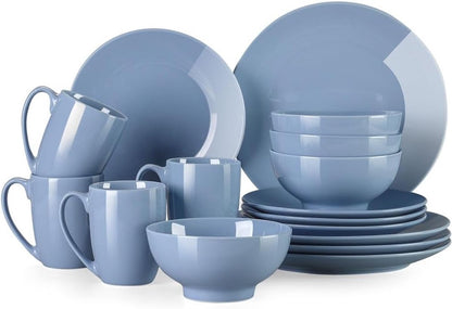 Luxe Serviesset – 16 Delig – 4 Persoons – Keramiek - Bordenset – Dinner Platen – Dessertborden - Kommen -Mokken - Paars