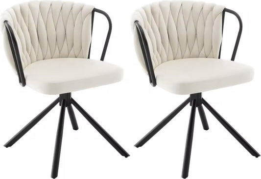 Eetkamerstoel - Set van 2 stoelen - Fluweel eetkamer stoel - Eettafel stoel - Fauteuil - Stoel - Velvet - Armleuning - Draaibaar - Zwarte Poot - Wit