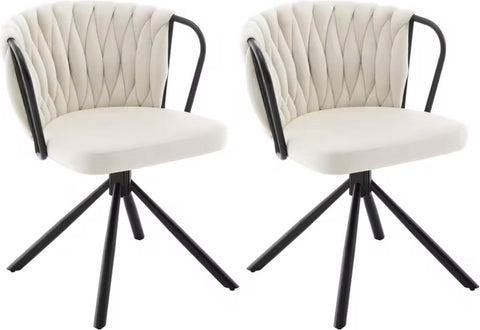 Eetkamerstoel - Set van 2 stoelen - Fluweel eetkamer stoel - Eettafel stoel - Fauteuil - Stoel - Velvet - Armleuning - Draaibaar - Zwarte Poot - Wit