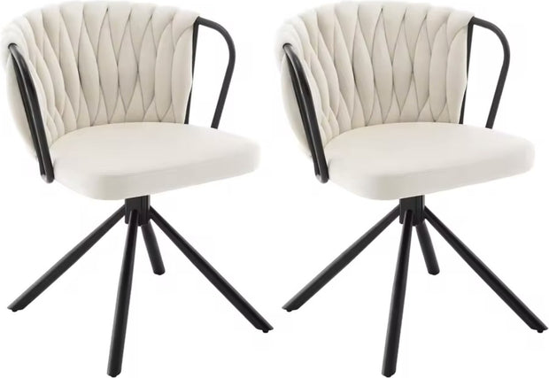 Eetkamerstoel - Set van 2 stoelen - Fluweel eetkamer stoel - Eettafel stoel - Fauteuil - Stoel - Velvet - Armleuning - Draaibaar - Zwarte Poot - Wit