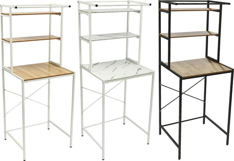 3-Lagen Wasmachine en Droger Opbergplank - Badkamer Organizer - Opbergrek - Wasruimte Rek - Ruimtebesparend Rek - Duurzaam MDF en IJzer - Hoog Draagvermogen - 3 Kleuren Beschikbaar - Makkelijk te Monteren