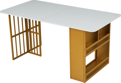 Opvouwbare Eettafel - Multifunctionele Uitschuifbare Eettafel - Beweegbare Eettafel - Uitschuifbare Eettafel met Lades - Eettafel in 3-Vorm - Wit en Goud
