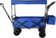 Opvouwbare Bolderkar - Tuinwagen met Dakje en 2 Klittenbandsluitingen - Max. Draagvermogen 100 kg - Tuinkar met 4 Universeel Wielen - Kamperen - Barbecues - Picknick - Blauw