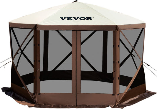 Gazebo Tent - Campingluifeltent met Gaasramen - Draagbare Draagtas - Haringen - 6-Zijdige Pop-up - Grote Schaduwtenten - voor Buitenkamperen - Materiaal 300D Oxford-stof en B3-gaas - Gazon en Achtertuin