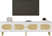 Wit Rattan - TV Cabinet - 180x40x50cm - 4 Rattan-Deuren - Verstelbare Planken - en Kabelbeheer voor Televisies tot 80 inch - Tv-Kast - Lowboards