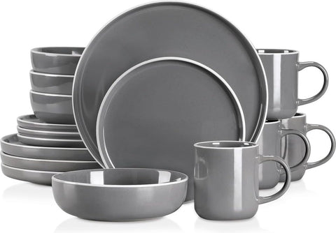 Luxe Serviesset – 16 delig – 4 persoons – Porselein - Bordenset – Dinner platen – Dessertborden - Kommen - Mokken - Grijs