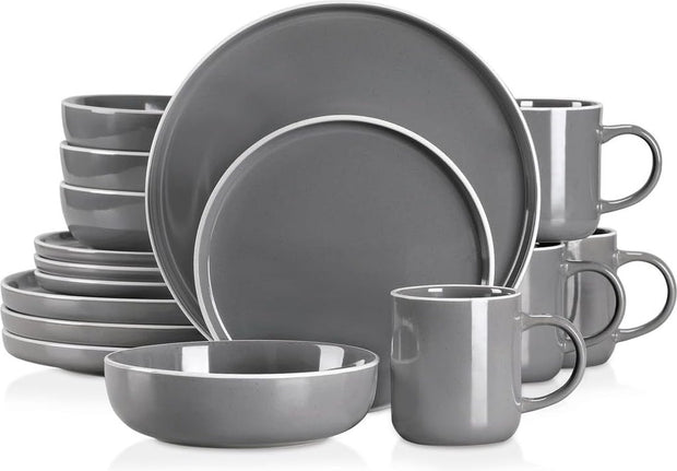 Luxe Serviesset – 16 delig – 4 persoons – Porselein - Bordenset – Dinner platen – Dessertborden - Kommen - Mokken - Grijs