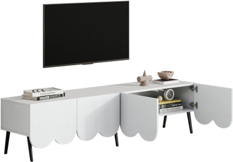 Modern Tv-kast - in Wit - Met een Uniek Patroon - 180x 40x45cm - voor Televisie tot 80 inch - Twee Deuren - Kabelbeheer