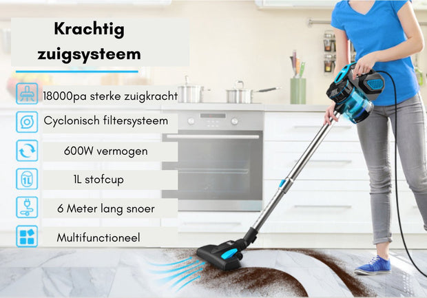 Corded Stick Vacuum Cleaner - Handheld Stick Vacuum Cleaner - Handheld Vacuum Cleaner Best Seller - Handheld Vacuum Cleaner - 18Kpa - 600W - 220V - 79dB - Black &amp; Blue