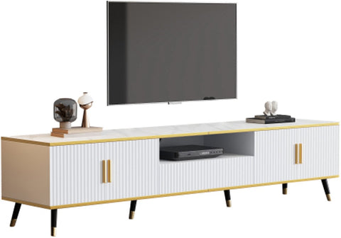 Modern Tv-kast - in Wit - Met een Uniek Patroon - 200x40x46cm - voor Televisie tot 80 inch - Twee Deuren - Kabelbeheer
