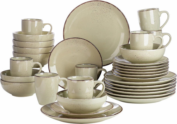 Serviesset - 32-delig - Steengoed Keramiek - Diner- & Dessertborden, 800ml Kommen & Mokken - Elegant & Milieuvriendelijk