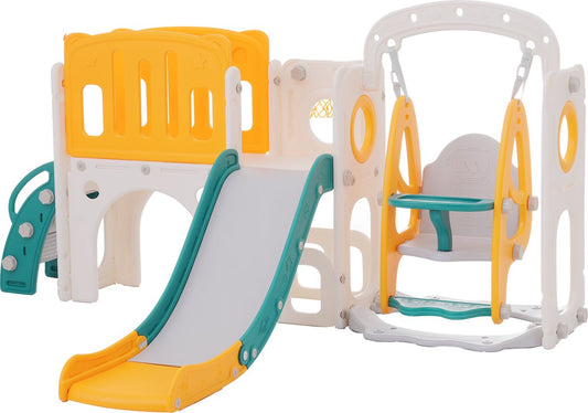 Glijbaan - Binnen en buiten - Baby - 1 jaar tot 3 jaar - BPA-vrij - Speeltoren 7 in 1 - Geel/Groen/Wit