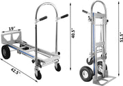 Hand Trolley - 3 in 1 - Aluminium - Twee 10 inch Luchtbanden en Twee - 5 inch Wielen -1 Neusplaat - voor Thuis, Industrieel, Kantoor, School, Werkplaats, Magazijn, Fabriek, Levering - Zilver