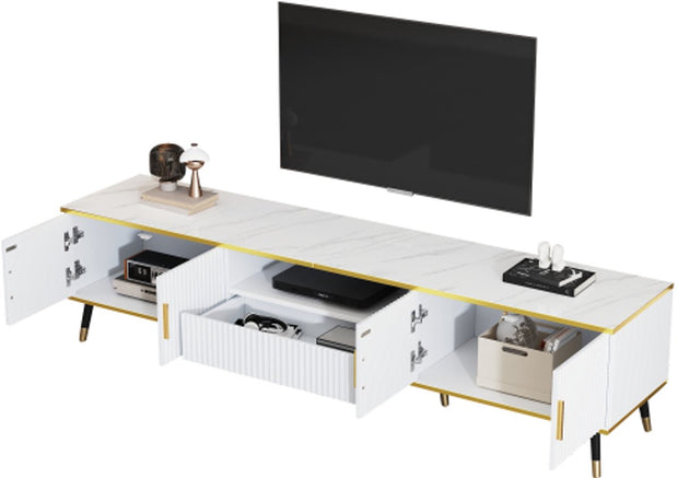 Modern Tv-kast - in Wit - Met een Uniek Patroon - 200x40x46cm - voor Televisie tot 80 inch - Twee Deuren - Kabelbeheer