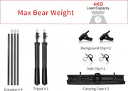 Fotostudio Softbox Verlichtingskit met Achtergrondframe - Achtergrondsysteem - Studio Fotografie - Inclusief 3 Achtergronden, Statief, Reflectorbord en 4 Paraplu's - Complete Set