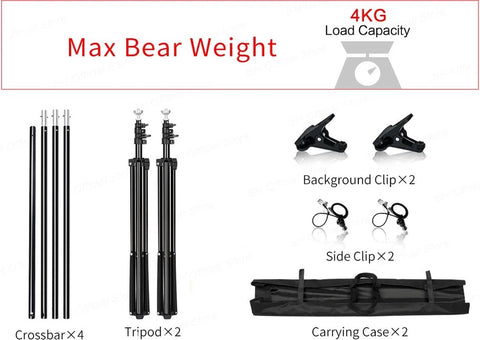 Fotostudio Softbox Verlichtingskit met Achtergrondframe - Achtergrondsysteem - Studio Fotografie - Inclusief 3 Achtergronden, Statief, Reflectorbord en 4 Paraplu's - Complete Set