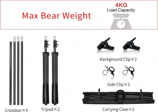 Fotostudio Softbox Verlichtingskit met Achtergrondframe - Achtergrondsysteem - Studio Fotografie - Inclusief 3 Achtergronden, Statief, Reflectorbord en 4 Paraplu's - Complete Set