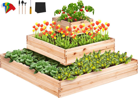 Verhoogd Bed Plantenbak – 113 x 113 x 51 cm – Dennenhouten Groentebed – Bloembak Kruidenbed – Tuinbed voor Groenten, Fruit, Kruiden en Vetplanten