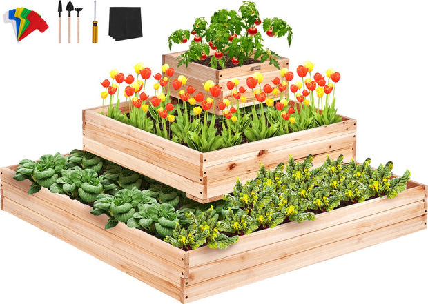 Verhoogd Bed Plantenbak – 113 x 113 x 51 cm – Dennenhouten Groentebed – Bloembak Kruidenbed – Tuinbed voor Groenten, Fruit, Kruiden en Vetplanten