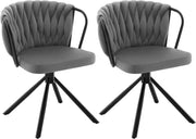 Eetkamerstoel - Set van 2 stoelen - Fluweel eetkamer stoel - Eettafel stoel - Fauteuil - Velvet - Armleuning - Draaibaar - Zwarte Poot - Grijs