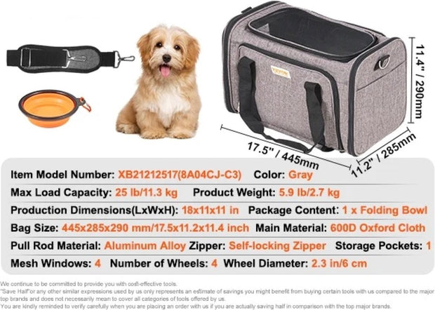 Reismand Kat en Hond - Huisdier Drager Trolley - Ademend Reistas met Telescopische Handgreep, Wielen en Schouderriem - Draagbare Rugzak - Draagtas Honden - Perfect voor Uitgaan en Reizen met Honden en Katten