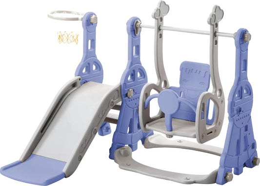 Kinder Speeltoestel - Schommel - Glijbaan - Basketbal - trap - 4 in 1 - Binnen - Buiten - Blauw - 140cm