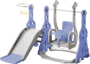 Kinder Speeltoestel - Schommel - Glijbaan - Basketbal - trap - 4 in 1 - Binnen - Buiten - Blauw - 140cm