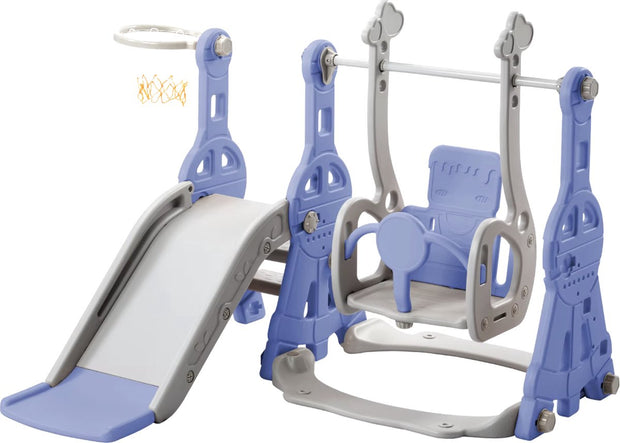 Kinder Speeltoestel - Schommel - Glijbaan - Basketbal - trap - 4 in 1 - Binnen - Buiten - Blauw - 140cm