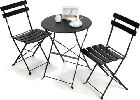 Orgineel Frans Bistroset - Patio Set - Hemelsblauw - 1x Tafel - 2x Stoelen - Opvouwbaar - Zwart