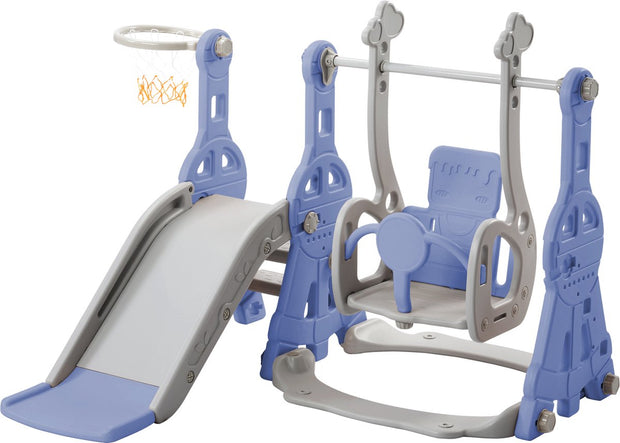 Glijbaan voor kinderen - 4 in 1 kinderglijbaan, schommel met basketbalstandaard, klimladder, schommel, tuinglijbaan voor binnen en buiten