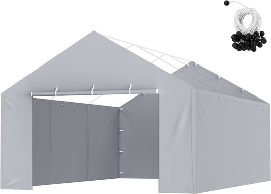 Garage Tarp - PE-kunststof - Grijs - Zijzeil - Bovenkant en Frame niet Inbegrepen - Waterdicht en UV-beschermd - Niet Geëlektrificeerd - 6 x 3.6 x 2 m
