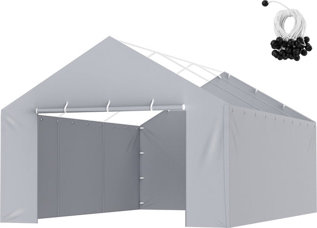 Garage Tarp - PE-kunststof - Grijs - Zijzeil - Bovenkant en Frame niet Inbegrepen - Waterdicht en UV-beschermd - Niet Geëlektrificeerd - 6 x 3.6 x 2 m