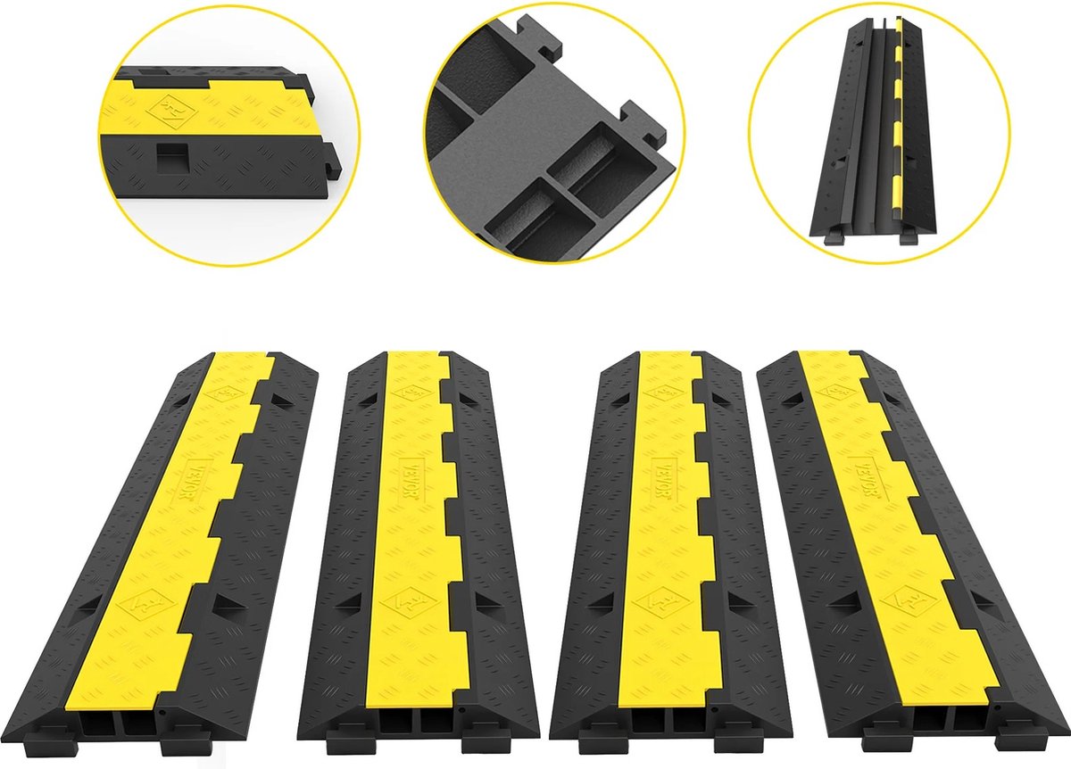 Cable protector - Cable duct - Cable bridge - Threshold - Rubber - 4 pieces - Extra sturdy - Up to 5000 kg - Black