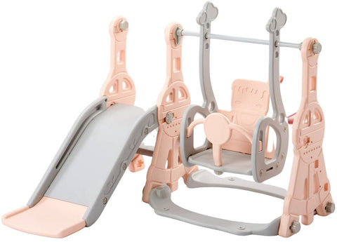 Glijbaan Met Schommel Voor Kinderen - Roze - Glijbaan Peuter - Voor Binnen en Buiten - Glijbaan