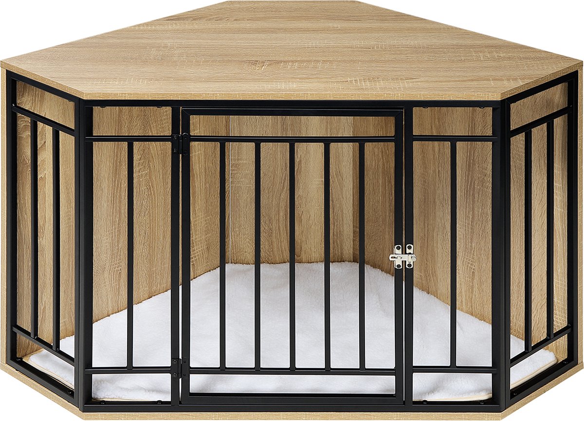 Hondenkennel Hoek - Hoekvormige Honden Bench - Dierenkennel - Bench Hond - Bench Kat - Honden Kussen - Hoek Bench - Bijzet Tafel Bench - Honden Hok - Binnen Kennel - Hout - 111x67x60CM - Grote Honden Kennel Met Hout - QUORE