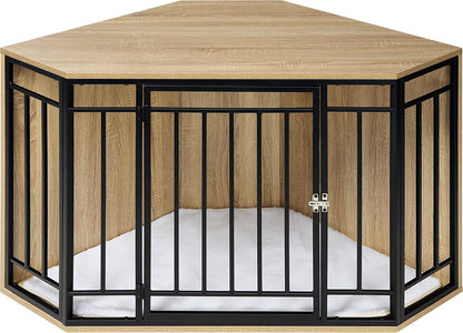 Hondenkennel Hoek - Hoekvormige Honden Bench - Dierenkennel - Bench Hond - Bench Kat - Honden Kussen - Hoek Bench - Bijzet Tafel Bench - Honden Hok - Binnen Kennel - Hout - 111x67x60CM - Grote Honden Kennel Met Hout - QUORE