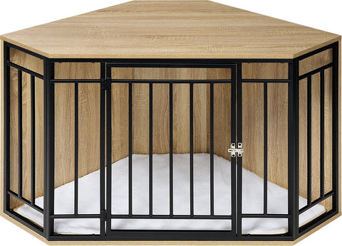 Hondenkennel Hoek - Hoekvormige Honden Bench - Dierenkennel - Bench Hond - Bench Kat - Honden Kussen - Hoek Bench - Bijzet Tafel Bench - Honden Hok - Binnen Kennel - Hout - 111x67x60CM - Grote Honden Kennel Met Hout