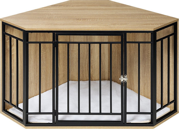 Hondenkennel Hoek - Hoekvormige Honden Bench - Dierenkennel - Bench Hond - Bench Kat - Honden Kussen - Hoek Bench - Bijzet Tafel Bench - Honden Hok - Binnen Kennel - Hout - 111x67x60CM - Grote Honden Kennel Met Hout