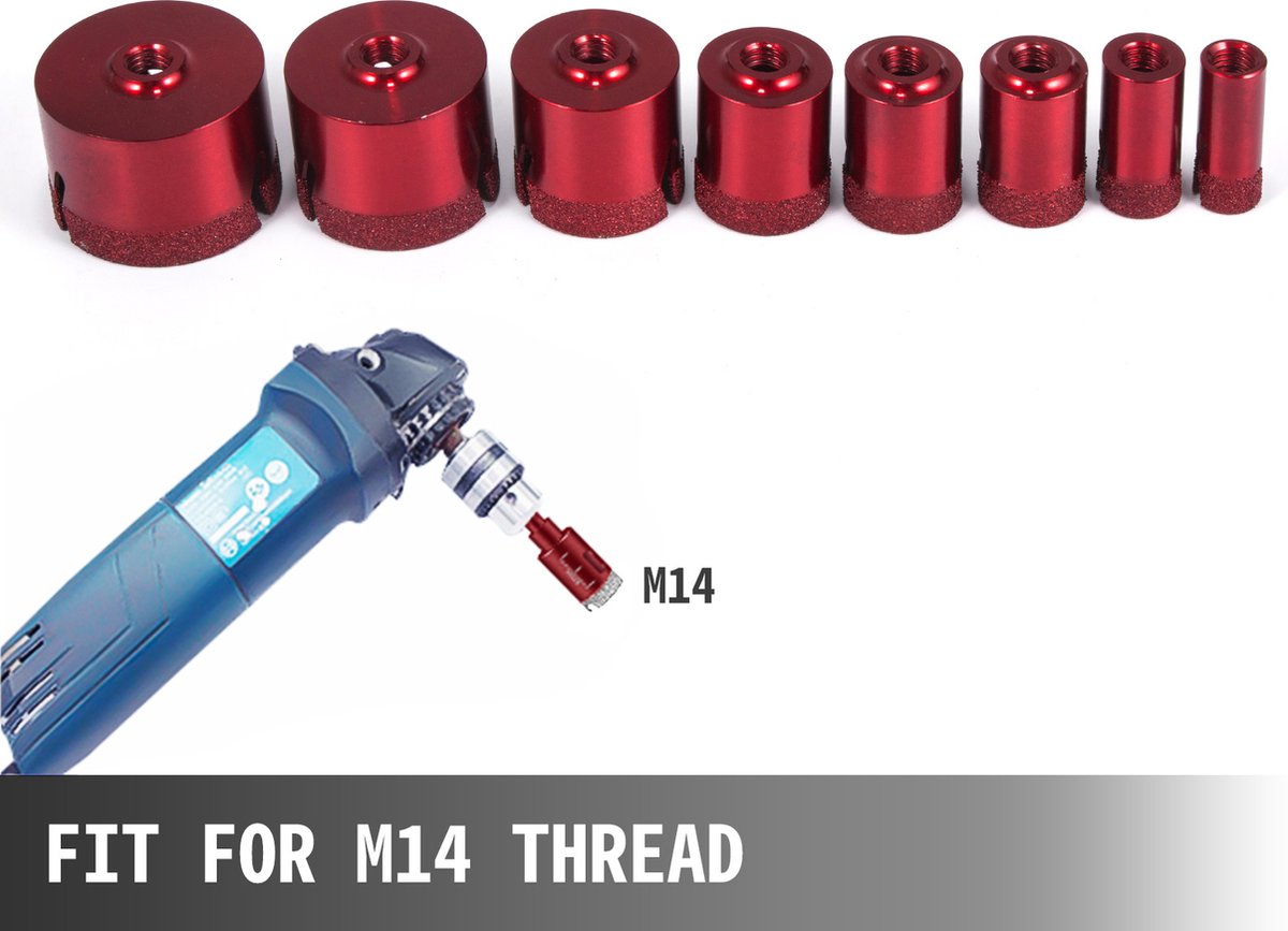 Gatenzaagset - 8PCS - Diamant Gatenzaagset - Gereedschapskist - de 10-Delige Diamantboren Worden Geleverd - 20-68mm - met 2 Zaagbladen - Vacuüm Gesoldeerd Draagbaar Keramiek - Rood