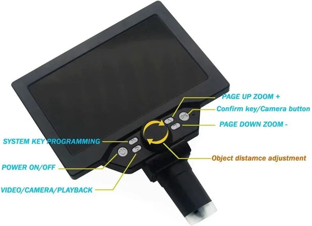 Digital Microscope 7-Inch LCD G1200 – Continuous Zoom 1-1200x – Adjustable Angle – True Color Reproduction – Versatile Use – High Resolution