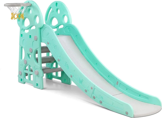 Glijbaan - Met basketbal ring - Mintgroen - Voor binnen en buiten - Makkelijk op te bergen