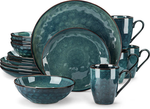 32-Delige  - Groene - Servies set - Ovenverandering - Glazuur - Porseleinen - Serviesgoed Set - Met Diner- Dessertbord - Kom - Mok - Groen